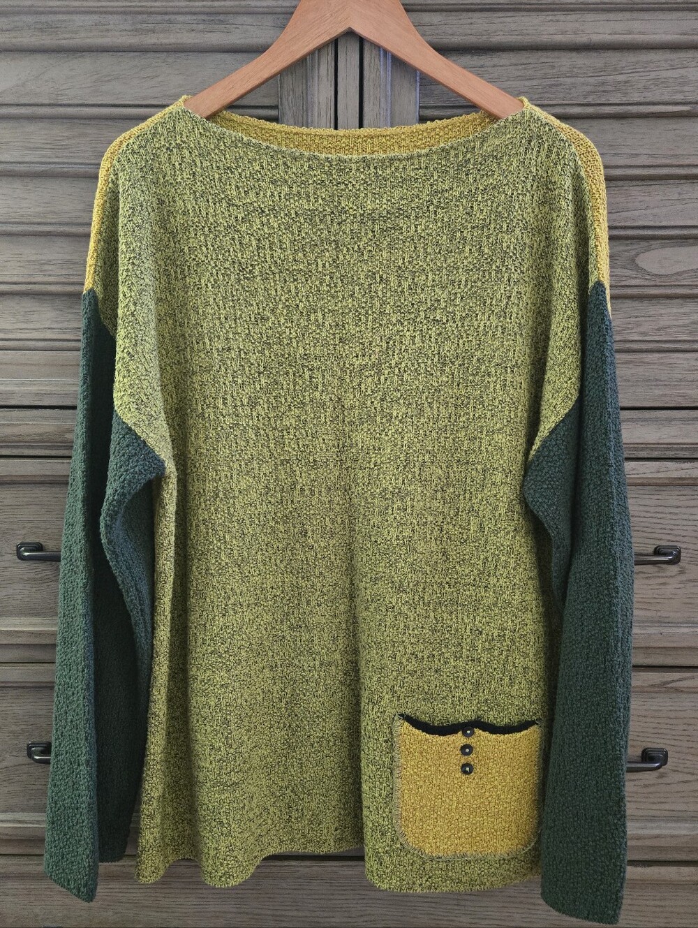 Green Colorblock Women's Sweater with Pocket